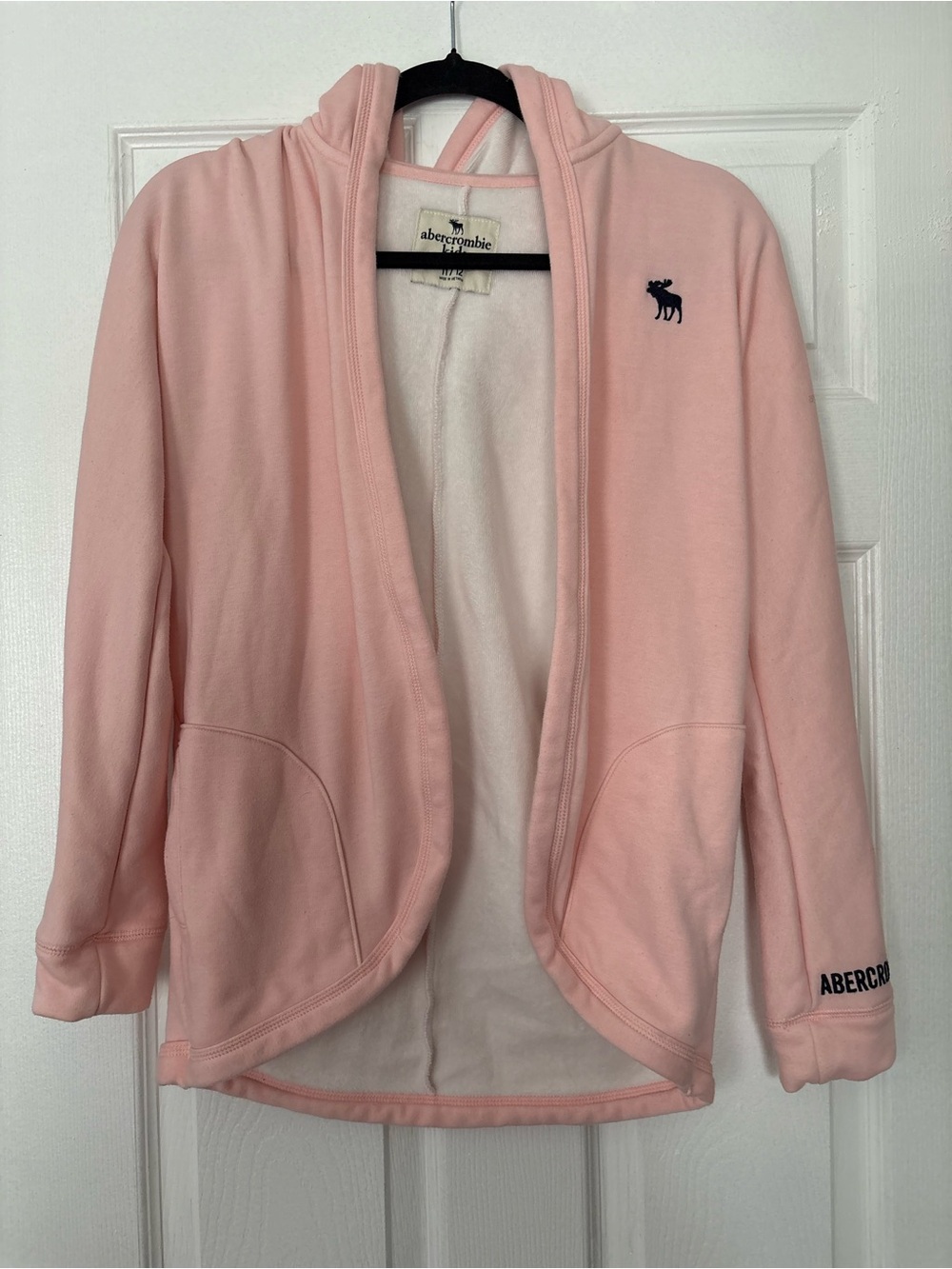 Abercrombie Kids Pink Fleece Open Front Hoodie Cardigan 11/12